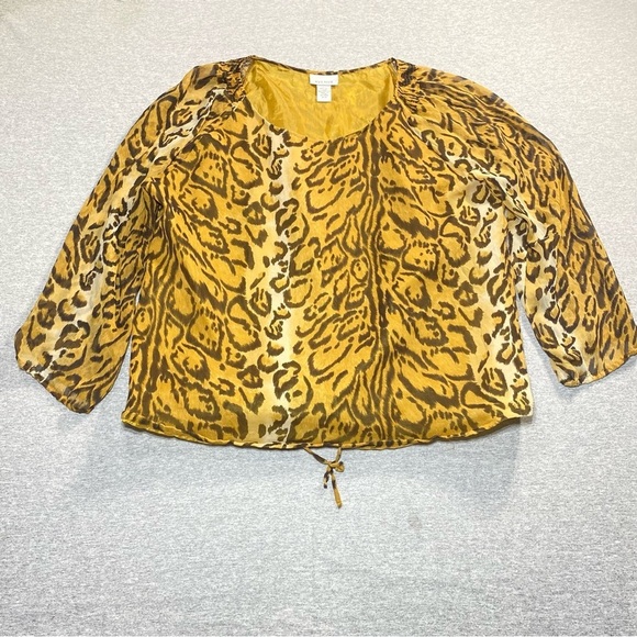 Avenue Blouse Womens 18/20 (2X) Leopard Print Long Sleeve Semi Sheer Silk Career - Picture 7 of 16